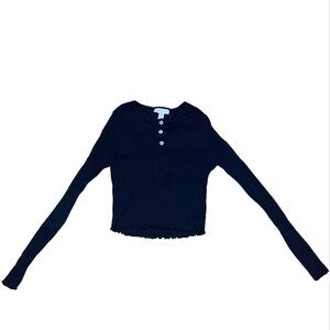 Topshop Women’s Black Button Collar Crop Top